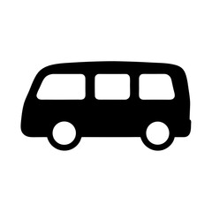 A stylized black and white drawing of a van with rounded features