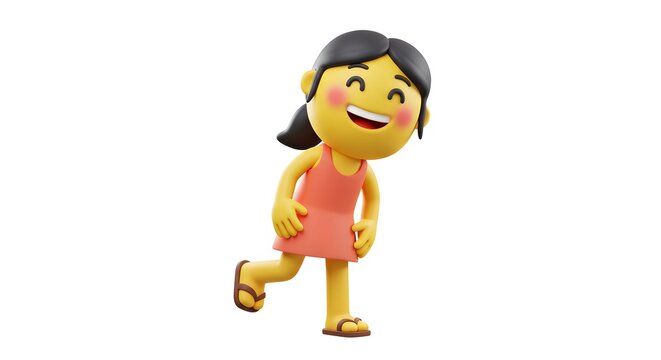 Cheerful 3D Cartoon Girl with Happy Expression in Relaxed Posture
