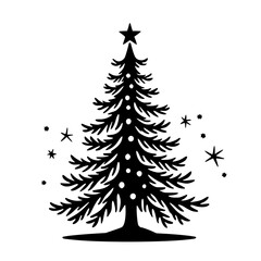 Black Silhouette Christmas Tree & Starry Night Design