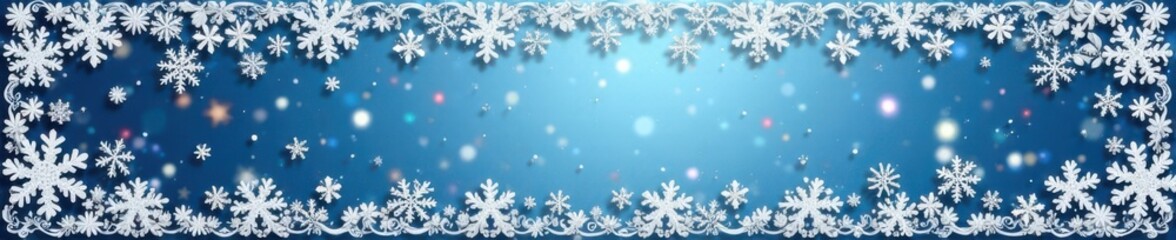 Ornate snowflake border with intricate details, frosty embellishments, winter wonderland