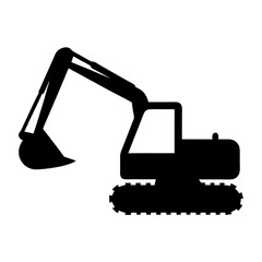 Silhouette illustration of an excavator machine used for heavy construction and earthmoving