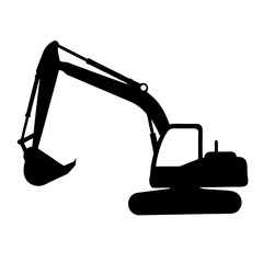 Silhouette image of an excavator used in construction or mining sites © pixostudio