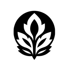 Elegant Black & White Floral Logo Design: Leaves in Circle