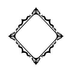 Ornate Rhombus Frame: Black and White Vintage Design, Isolated.