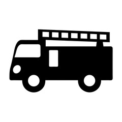 Black and white silhouette illustration of a fire truck with ladder