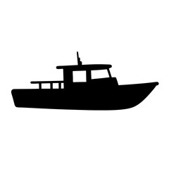 Silhouette of a fishing boat on a white background, simple vector art