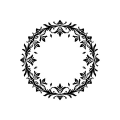 Elegant Floral Wreath, Black and White Circular Frame