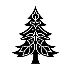 Stylized Christmas Tree Icon, Black and White Vector