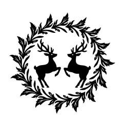 Elegant Deer Silhouette Wreath: Black & White Holiday Design