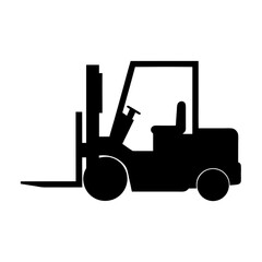 Black Silhouette of a Forklift Truck Industrial Vehicle on White Background