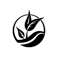 Organic Logo: Black Leaves Inside a Circle for Eco-Friendly Branding