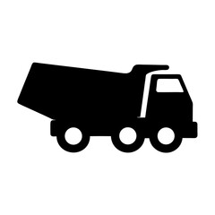 Black silhouette illustration of a dump truck isolated on white background