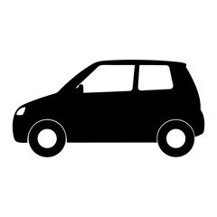 Simple silhouette of a small compact car isolated on white background