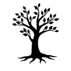 Silhouetted Tree Icon: Minimalist Black on White, Nature Symbol