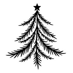 Minimalist Black Christmas Tree Icon, Festive Design on White Background