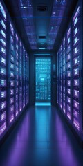 Futuristic Server Room with Glowing Lights