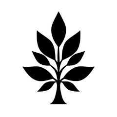 Minimalist Black Leafy Tree Silhouette on White Background