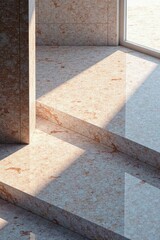 Obraz premium Panoramic view of a marble stone surface with gentle shading and reflective light, marble texture, architecture