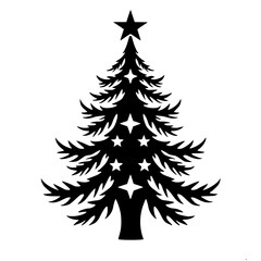 Simple Silhouette Christmas Tree with Stars: Minimalist Holiday Design