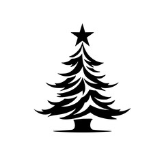Minimalist Christmas Tree Silhouette with Star, Monochrome Design