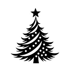 Minimalist Christmas Tree Silhouette with Star, Black and White, Vector
