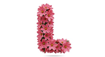 Letter L formed by pink flowers against a simple white backdrop design