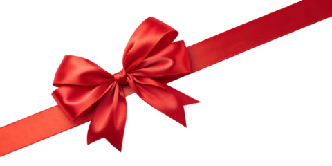 Large red bow on the left side of a straight ribbon, isolated on a transparent background - ideal for banners or frames Easter, Christmas, birthdays, gifts, Valentine's Day