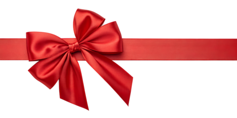 Large red bow on the left side of a straight ribbon, isolated on a transparent background - ideal for banners or frames Easter, Christmas, birthdays, gifts, Valentine's Day