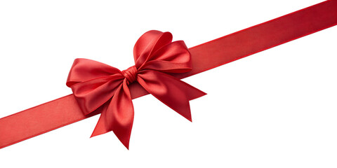 Large red bow on the left side of a straight ribbon, isolated on a transparent background - ideal for banners or frames Easter, Christmas, birthdays, gifts, Valentine's Day