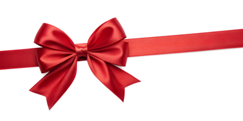 Large red bow on the left side of a straight ribbon, isolated on a transparent background - ideal for banners or frames Easter, Christmas, birthdays, gifts, Valentine's Day