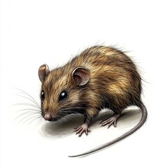 A detailed digital painting of a brown and tan mouse, rendered on a white background, showcasing realistic textures and shadows.