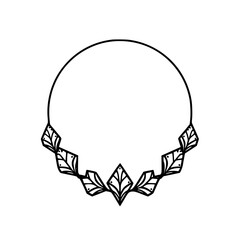 Elegant Circular Floral Frame, Minimalist Black Line Art
