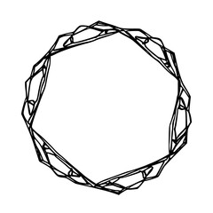 Hand-Drawn Octagon Frame, Abstract Black Lines on White, Minimalist Design