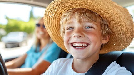 Happily driving to school, a mother-son bond on a sunny morning