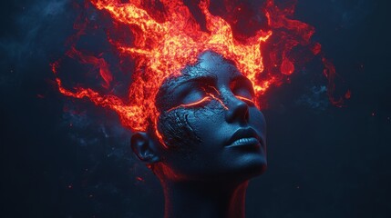 Obraz premium Fiery Woman Abstract Lava Head Portrait