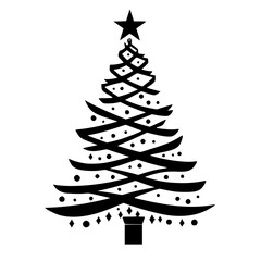 Elegant Black & White Christmas Tree Silhouette