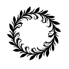Elegant Black Floral Wreath on White Background