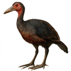 Fototapeta premium Detailed illustration of a unique bird species, showcasing its distinctive features and coloration against a stark white background.