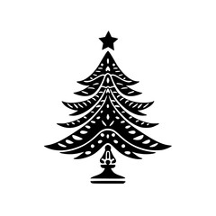 Stylized Black & White Christmas Tree Icon, Minimalist Design