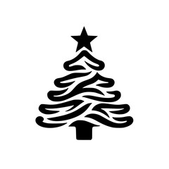 Artistic Black and White Christmas Tree Icon on White