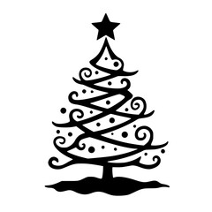Elegant Black & White Christmas Tree Silhouette
