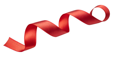 A curly red ribbon for Christmas and birthday present isolated against a transparent background.