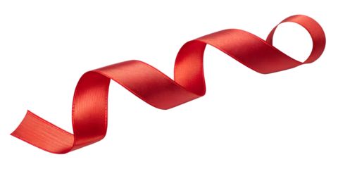 A curly red ribbon for Christmas and birthday present isolated against a transparent background.