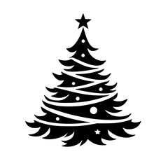 Minimalist Christmas Tree Illustration, Black & White, Modern Holiday Design