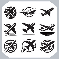 Airplane Silhouettes Sign and Symbol for Travel and Aviation Web Projects 
