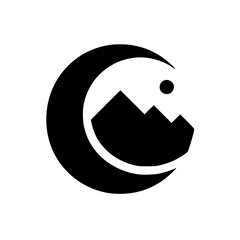 Minimalist Mountain Range & Sun Logo: Black & White, Modern Design