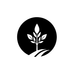 Minimalist Nature Icon: Tree Growing in Black Circle, Logo Design