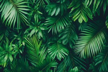 Lush Tropical Green Palm Leaves Background