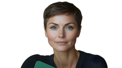 Professional Woman with Short Hair Holding a Tablet Business Portrait Corporate Image Modern