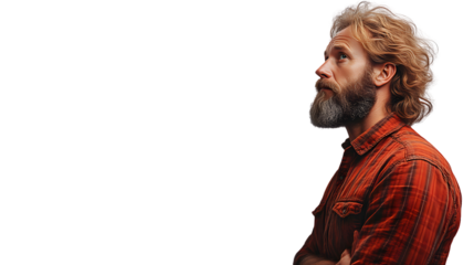 Profile of a Bearded Man with Long Hair Looking Upward